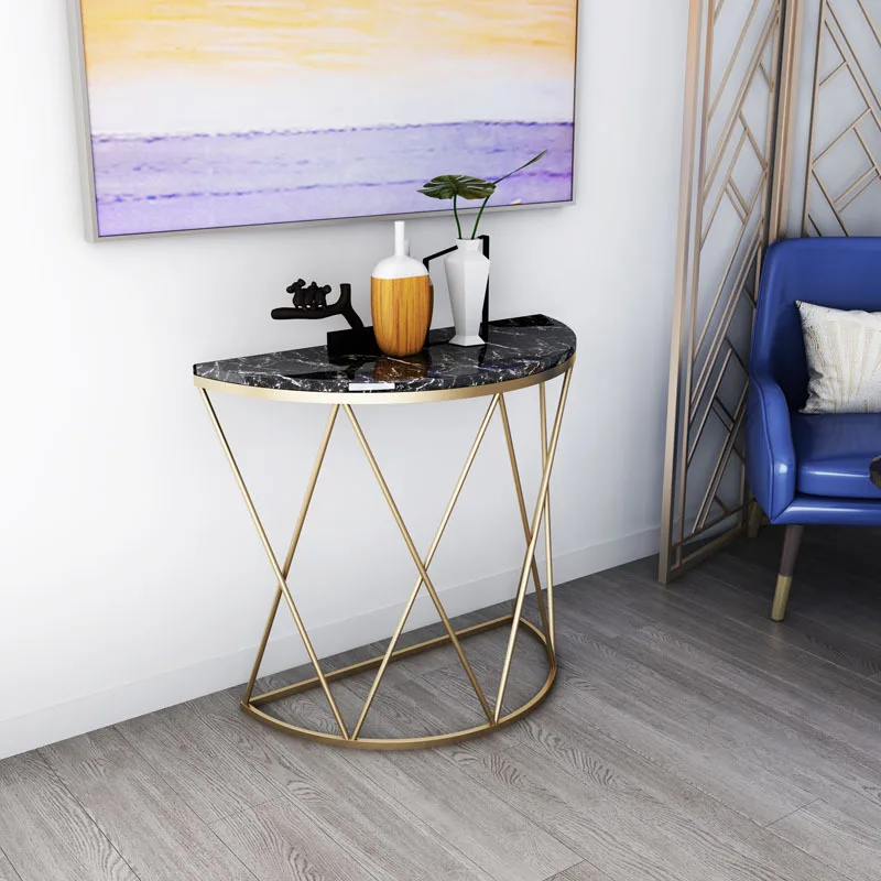 

Semicircular entrance table against the wall Simple marble entrance table Household living room Creative hotel B & B End view ta