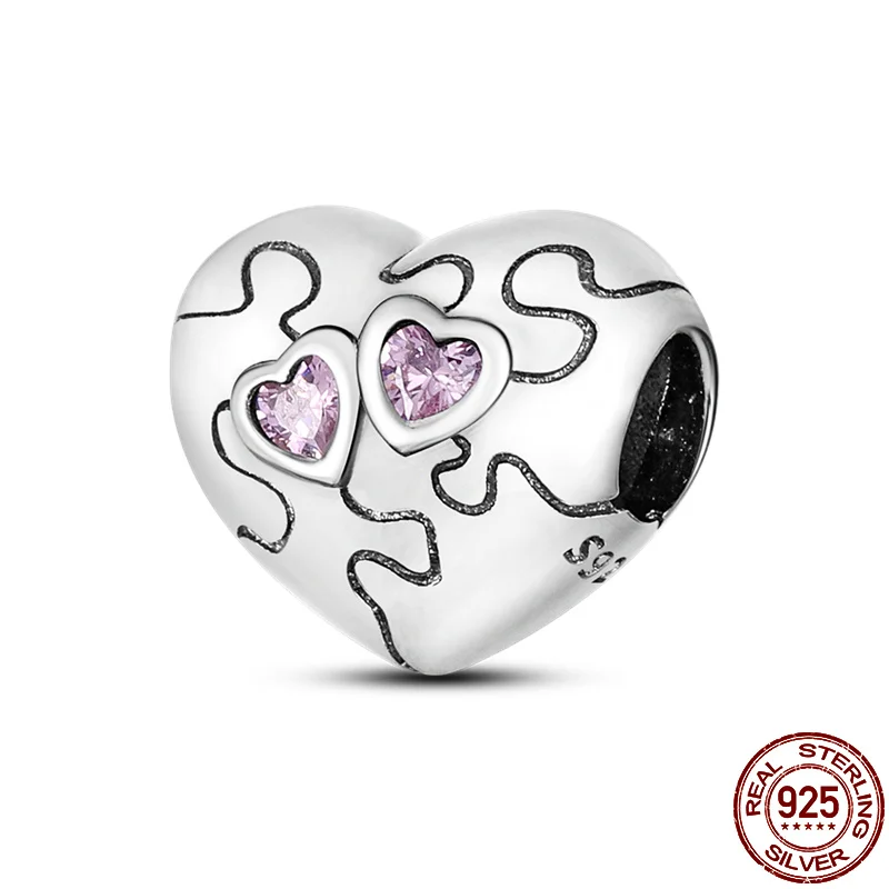 925 Sterling Silver Heart Circular Animal Beads fit Original Pandora Charm Bracelet Women DIY Fashion Silver 925 Jewelry Making