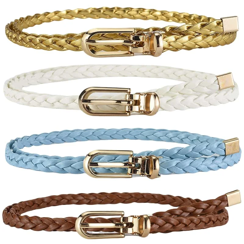 สีสัน PU ทอเข็มขัดผู้หญิงแฟชั่นชุดลําลองเสื้อผ้าอุปกรณ์เสริม Girdle Gothic Retro Boho เข็มหัวเข็มขัดเข็มขัดบาง