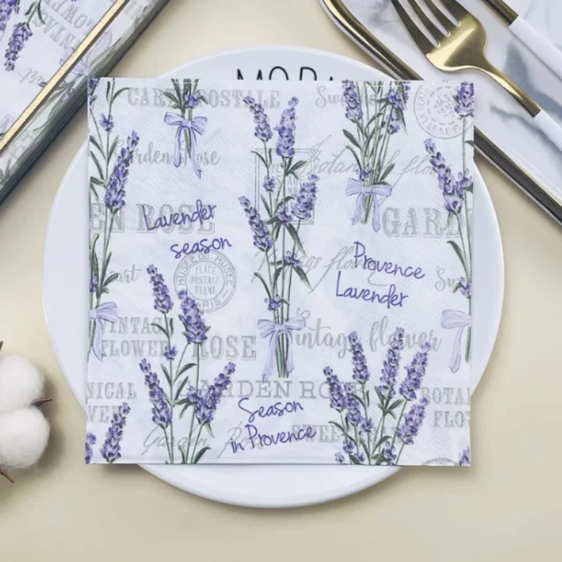 20pcs/Pac 33cm Printed Paper Napkins Square Paper Placemats Party Color Paper Towels Lavender Coloured Napkins Mouth Cloth