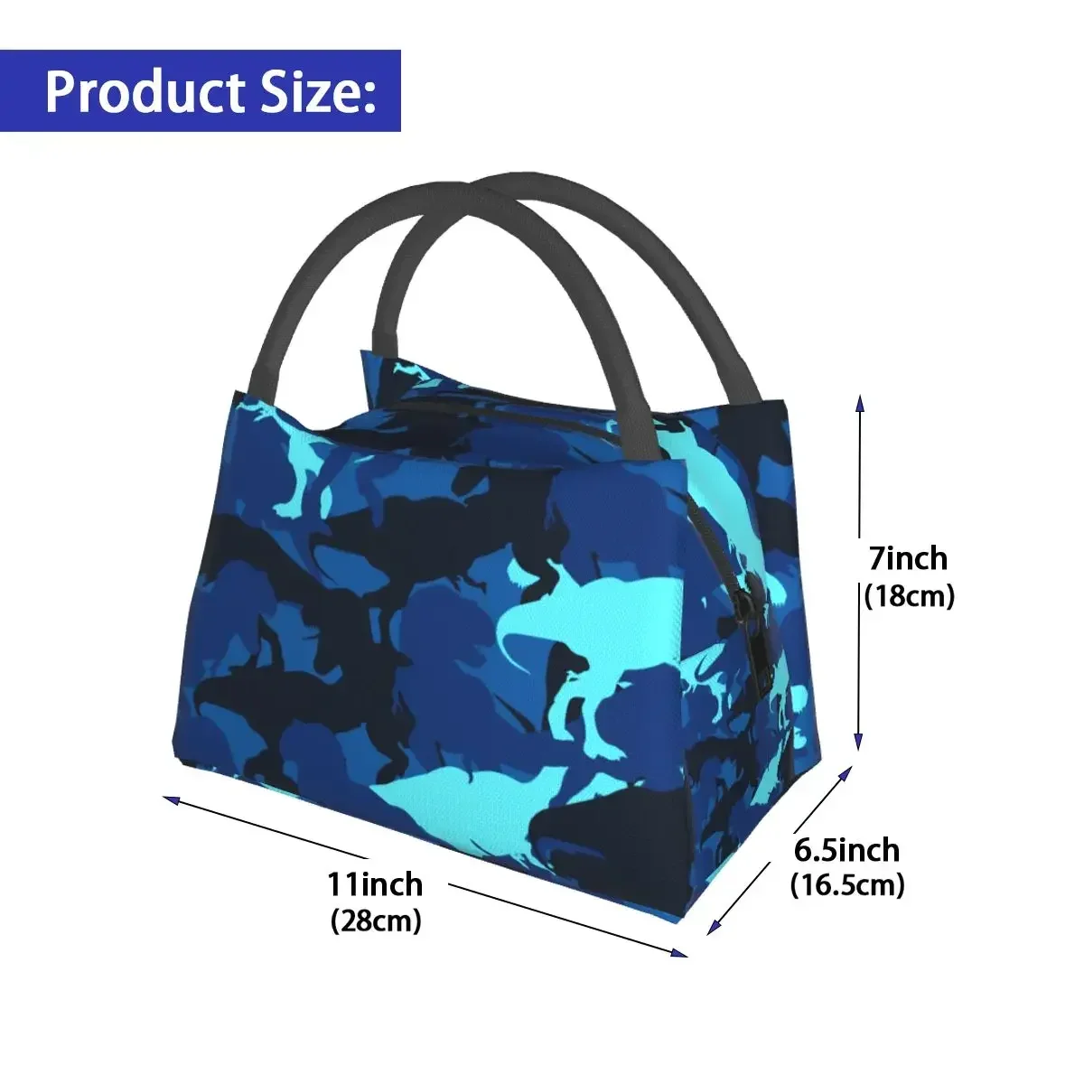 Blue Dinosaur Camouflage Lunch Bag Abstract Animal Portable Lunch Box Designer Cooler Bag Casual Waterproof Tote Food Bags