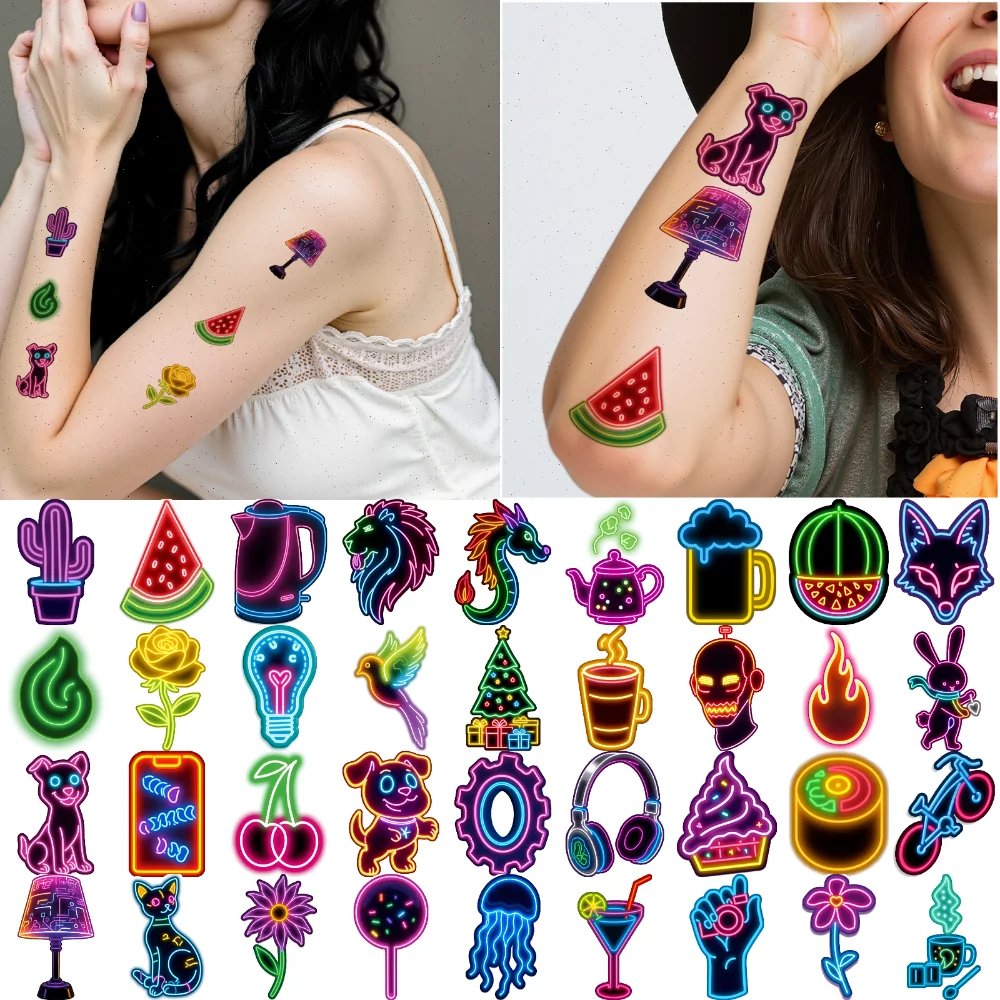 

54pcs Temporary Tattoo Decorative Stickers Waterproof Long-lasting Body Stickers Neon Stickers Neon Light For Arms Shoulders