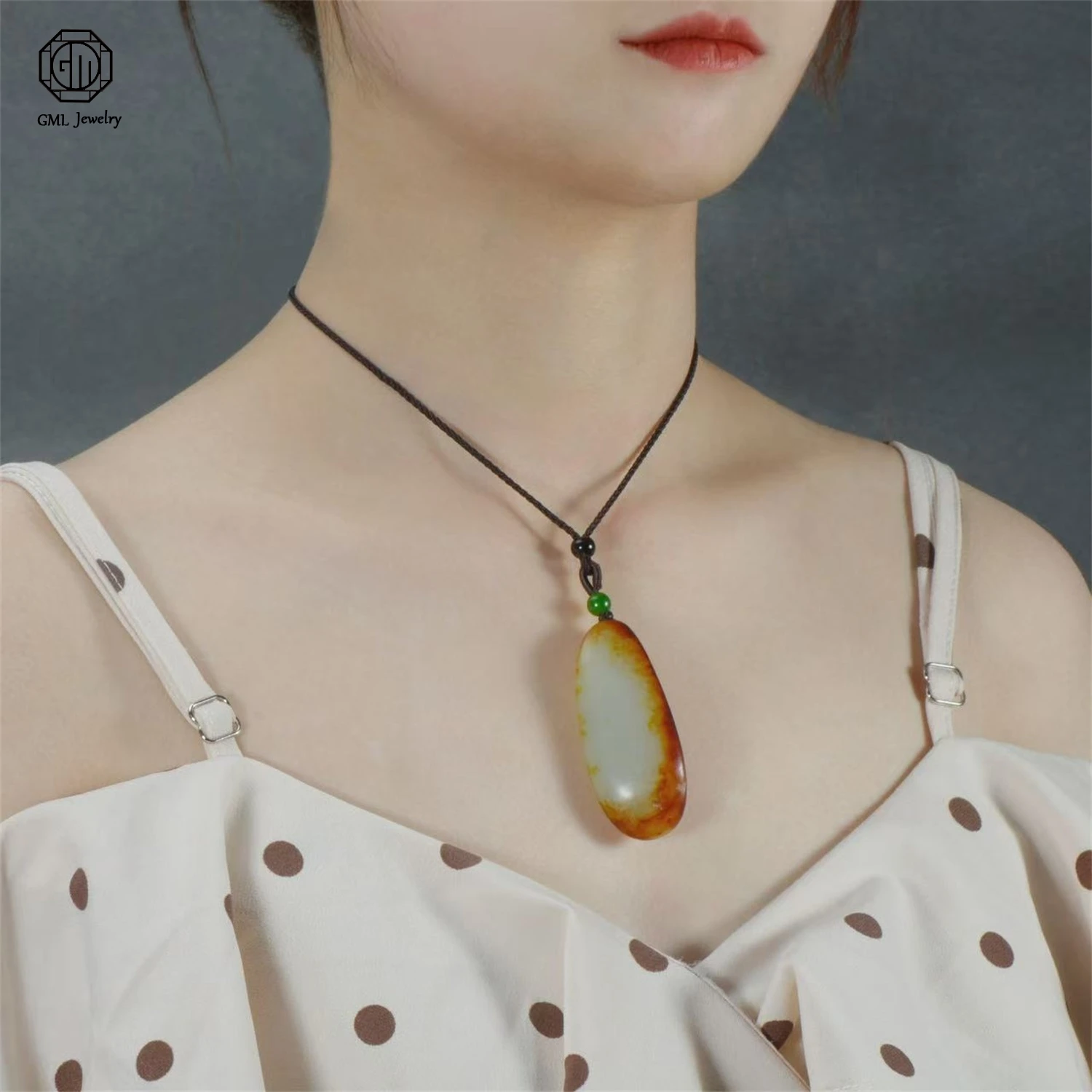 Natural Hetian White Jade Raw Skin Freeform Plaque Pendant Unisex Men Women Sweater Long Chain Exquisite Necklace Jewelry Gift