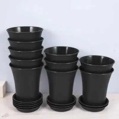 

10 Pcs Succulent Pots Planters with Drainage Holes Tray Plants Black Plastic for Garden Large Outdoor Indoor Orchid