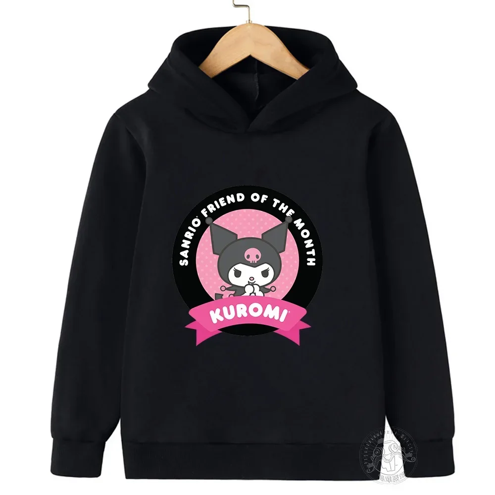 Hello Kitty Kuromi Cartoon Boys and Girls 3-14 Years Old Kawaii Street Casual Sweatshirt Children's Pulloverr Sports Kid Hoodie