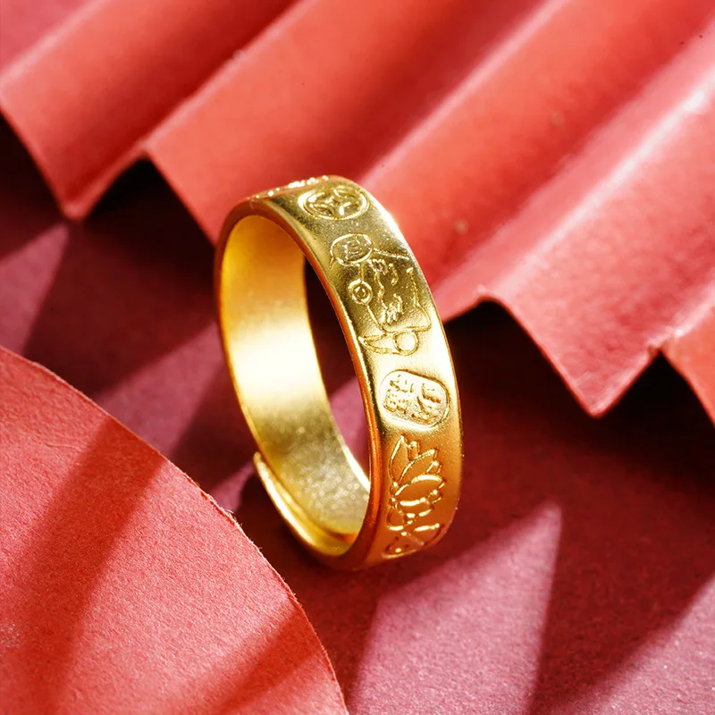 

Luxury 24K 9999 Pure Gold real gold Lotus ring fashion opening adjustable ring