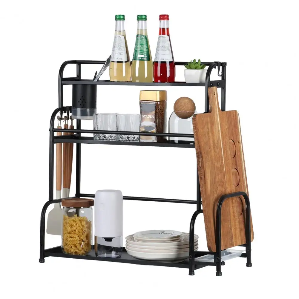 Kitchen Elevated Storage Rack Seasoning Organizer Microwave 3-Tier Shelf Multifunctional Adjustable Shelves Kitchen Accessories