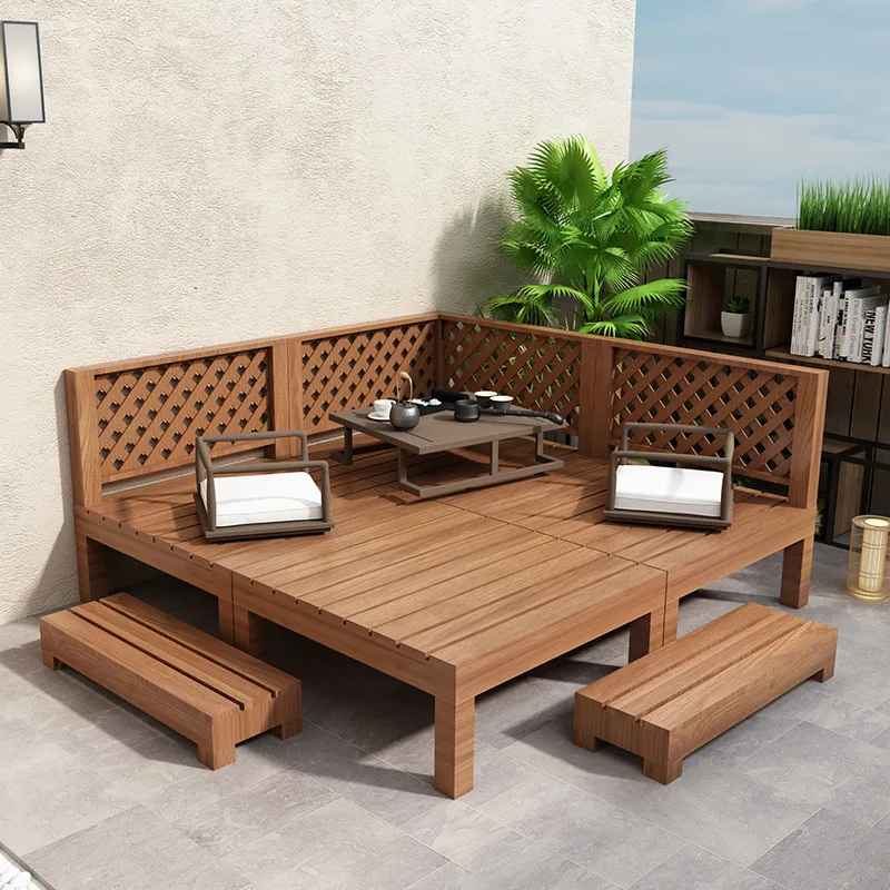 

Open-air balcony Solid wood decorative tatami outdoor courtyard arrangement Garden bed and breakfast floor