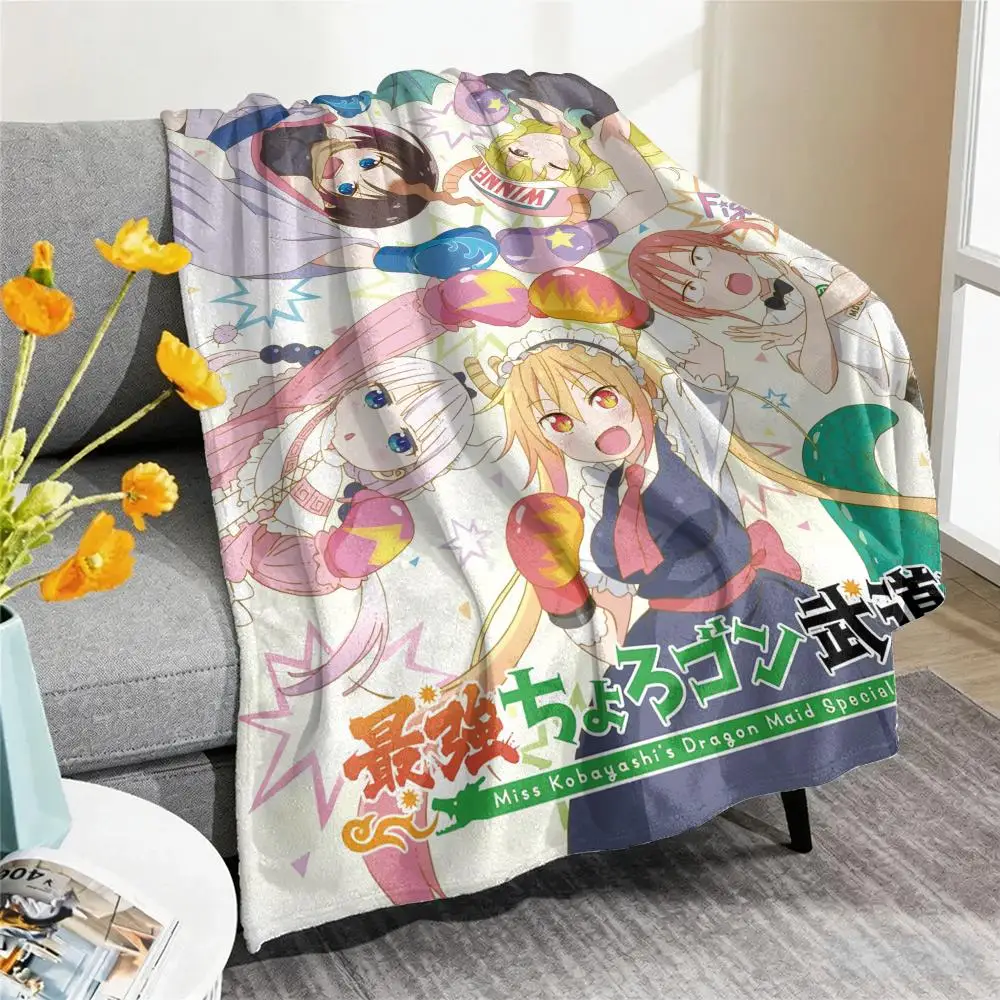 Miss Dragon Kobayashi Kanna Throw Blanket Soft Flannel Throw Lightweight Summer Home Nap Breathable for Sofa Bed Cozy Travel