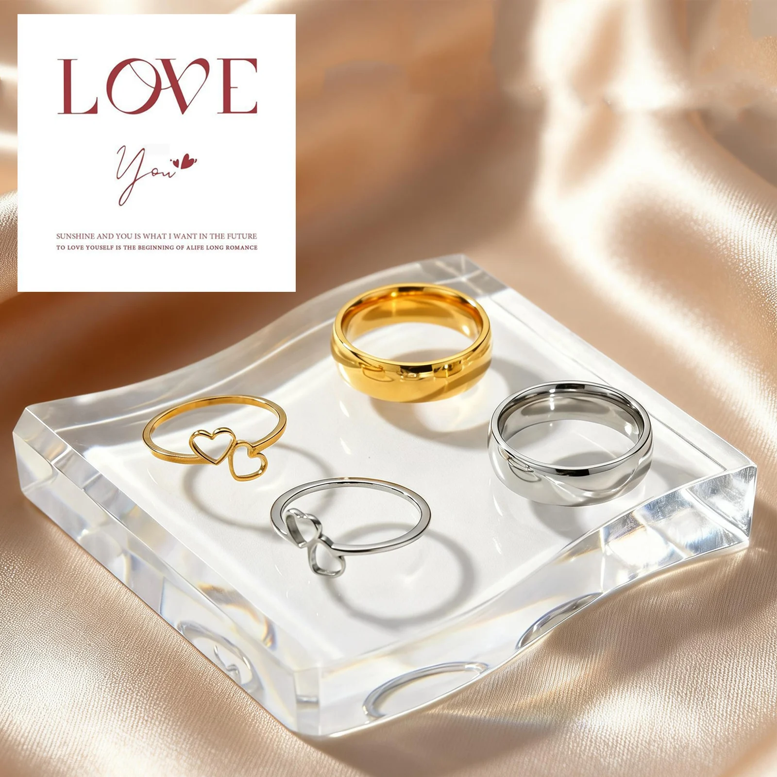 

Double Heart Couple Ring Gifts , Women Engagement Wedding Luxury High Quality Fine Jewelry Stainless Steel Aesthetic Female New