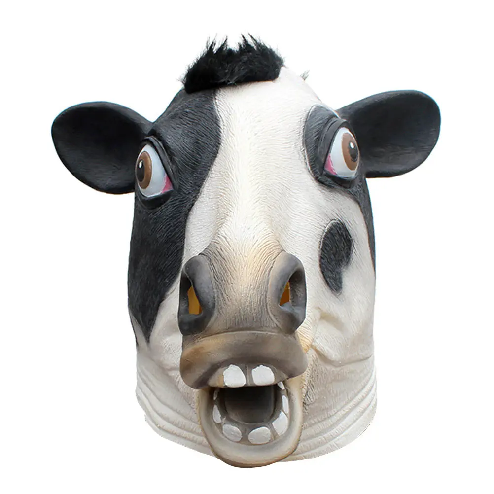 

Латексная маска коровы для косплея, полноразмерная маска животного для Хэллоуина, карнавала, маскарада, костюмированных вечеринок и игр.