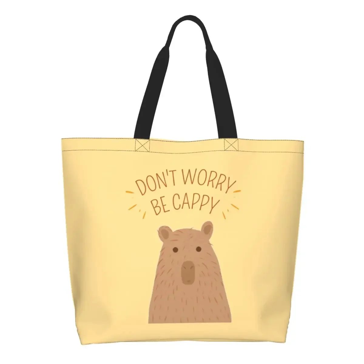 

Funny Don't Worry Be Cappy Shopping Tote Bag Reusable Cute Capybara Canvas Groceries Shopper Shoulder Bag