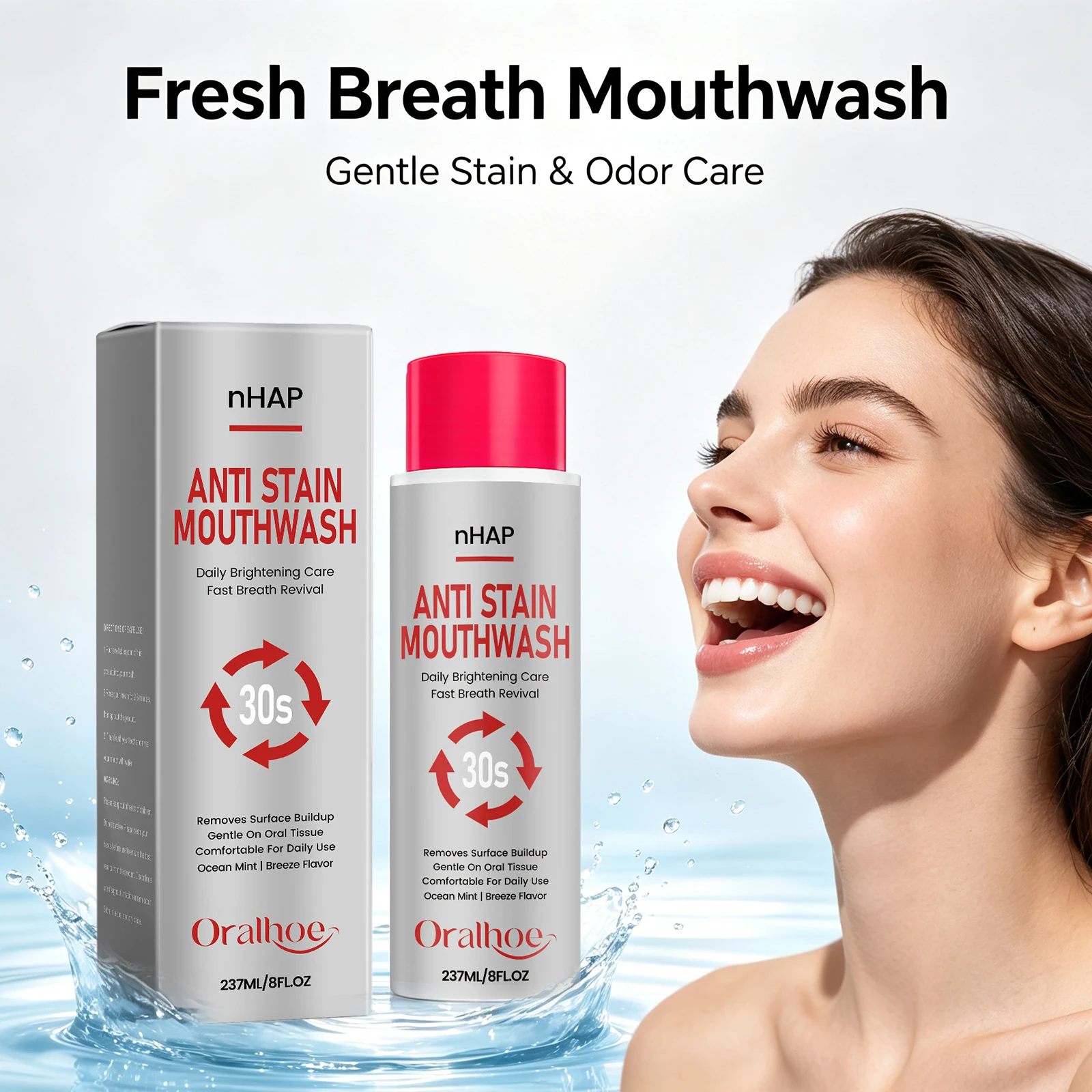Anti Stain Mouthwash Alcohol Free Fresh Breath Plaque Remover Teeth Surface Stains Daily Teeth Whitening Mouth Wash Oral Care