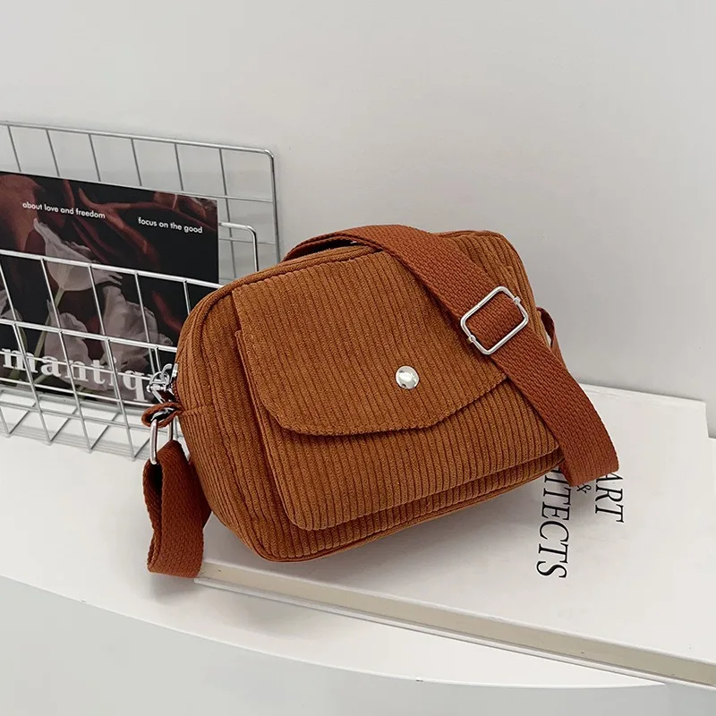 Corduroy Crossbody Bag Vintage Casual Shoulder Bag Solid Color Handbag with Zipper Adjustable Shoulder Straps Bandolera Hombre image 2