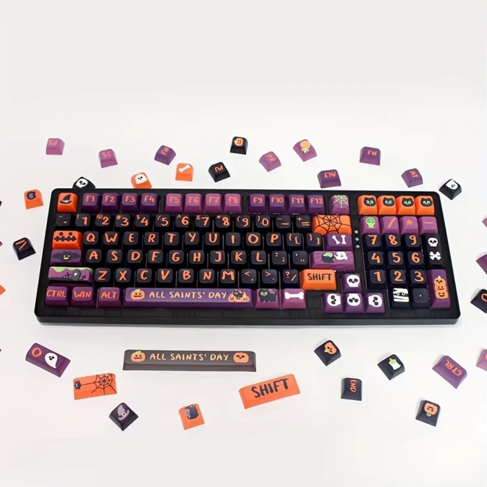 XDA PBT-luces de calabaza de Halloween, coche de calabaza fantasma, Gato Negro, Genie, estilo oscuro, teclas de teclado mecánico Universal, 135 teclas