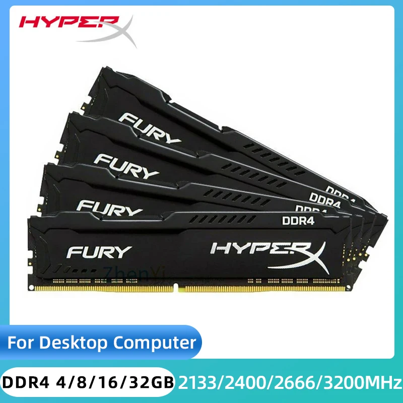 HyperX Fury Memoria DDR4 32 Go 16 Go 8 Go 4 Go 3200MHz 2133MHz 2400MHz 2666MHz Mémoire de bureau DIMM RAM PC4-25600 21300 19200