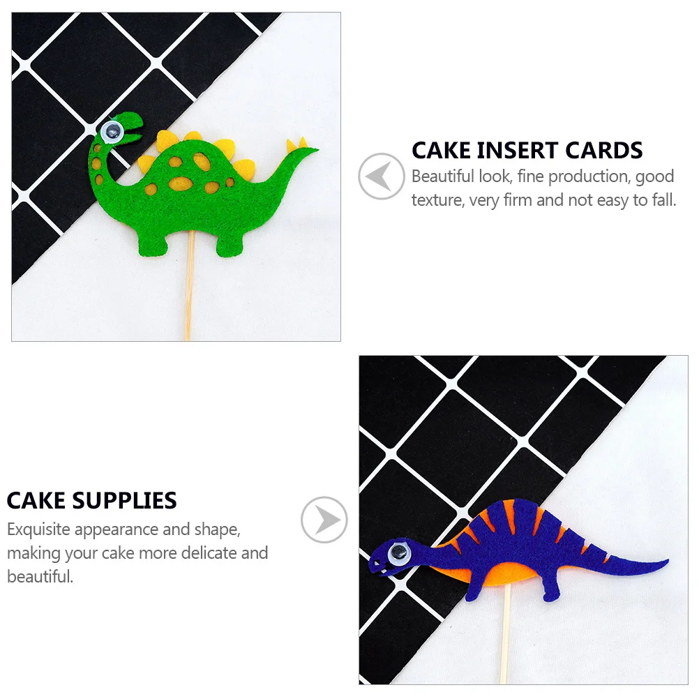 

8 pcs Decorations Dinosaur Shaped Cartoon Cake Topper For Birthday Party Supplies Non-Woven Cake Picks Dessert Decoration Tools