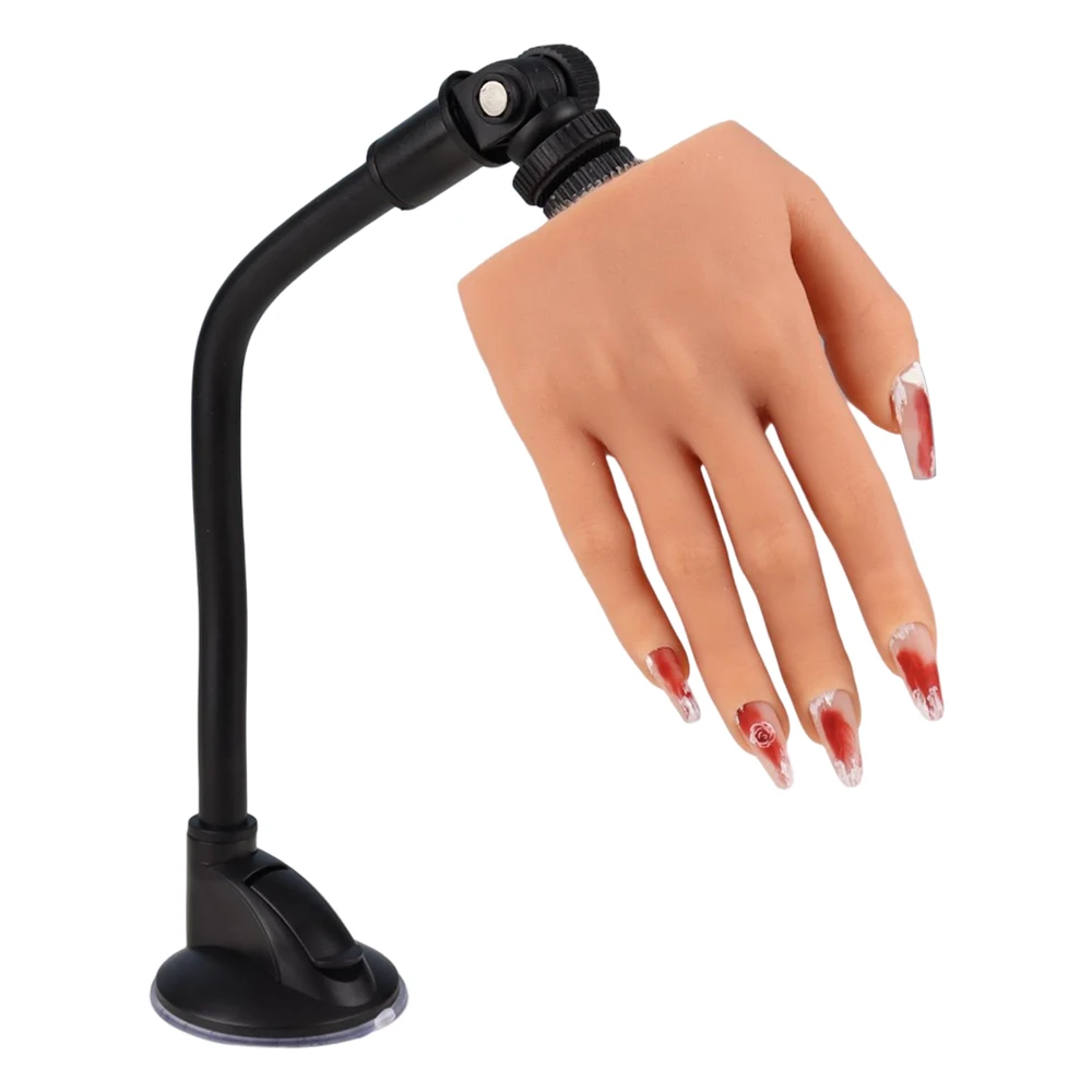 

New Practice Hand with Stand for Nail Art with Tips Adult Mannequin with Flexible Finger Adjustment Display Model Moveable Nails