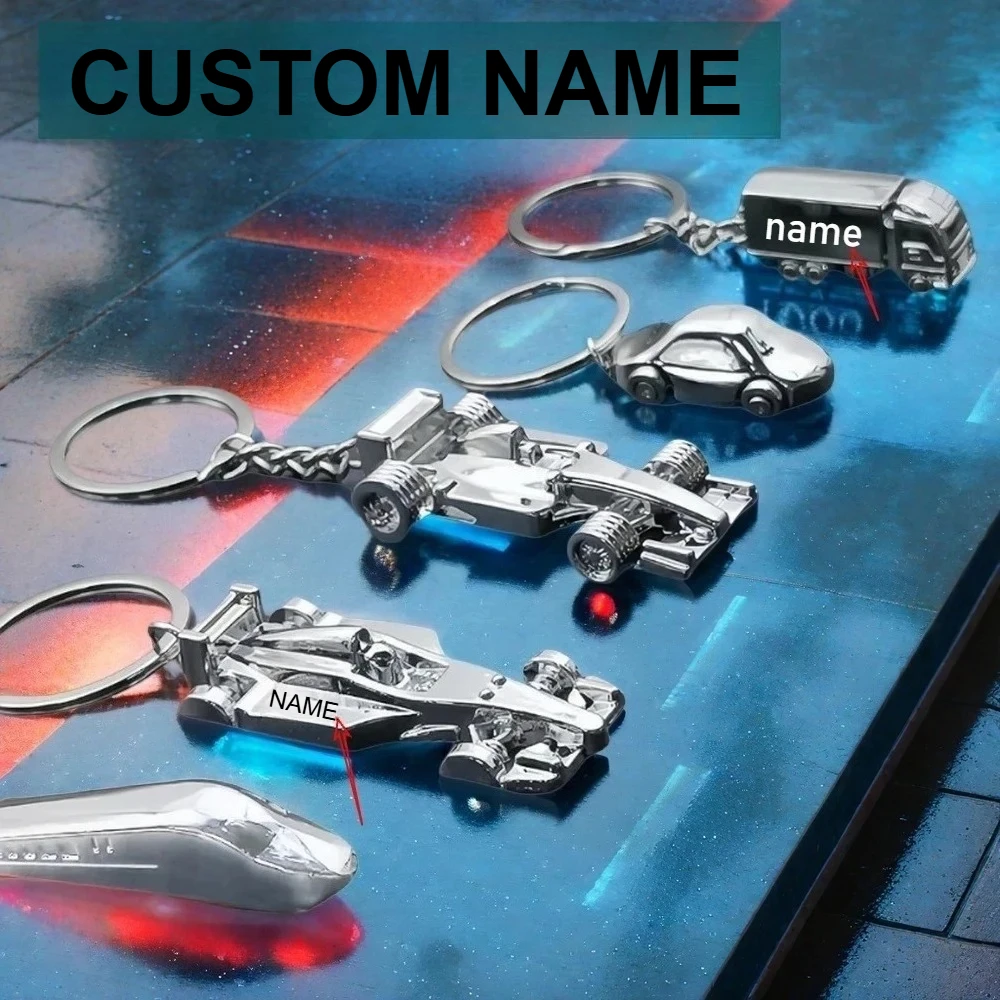 

Creative Pendant Men's and Women's Laser Engraved Custom Keychain Mini Racing Model Metal Creative Simulation Car Keyring Gifts