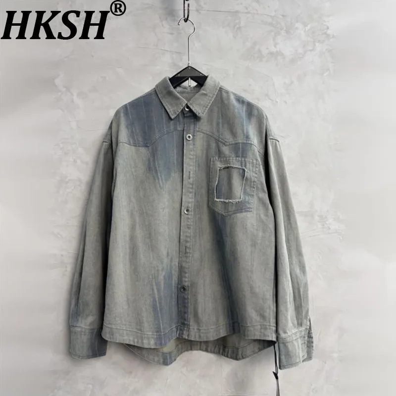 

HKSH Осенняя новая мужская модная брендовая джинсовая рубашка в стиле панк Waste Land, модная универсальная джинсовая куртка, повседневные топы HK11932