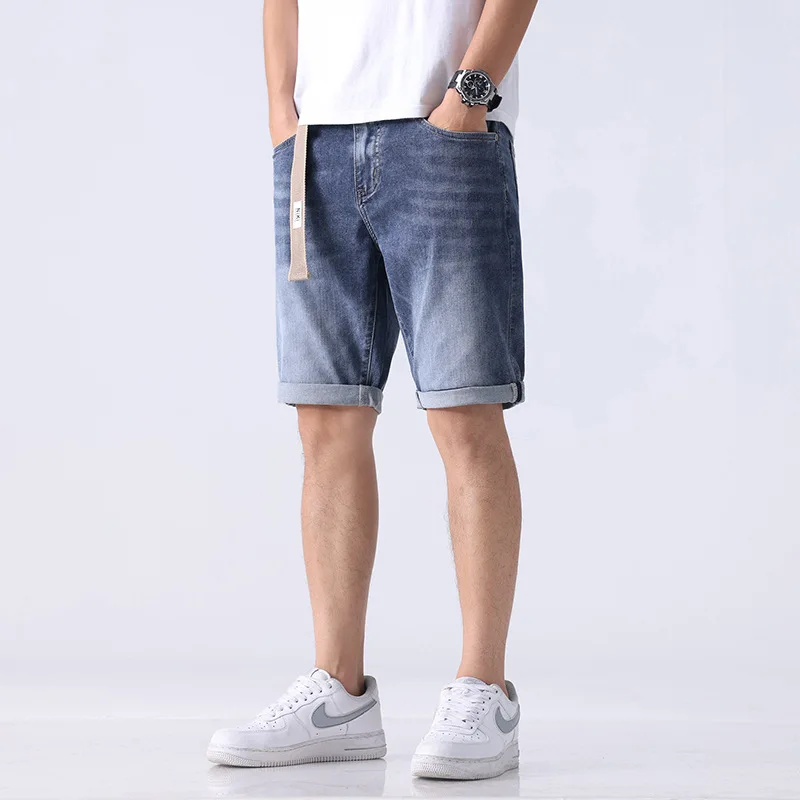 Fashionable Temperament Men\'s Jeans Shorts Summer Stretch Breathable and Loose Straight Short Pants Trendy Embroidered Large Siz