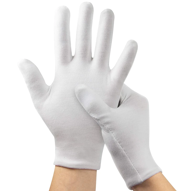 6Pairs White Cotton Gloves for Work Dry Hands Ceremonial Unisex Washable Stretch Formal Coin Jewelry Silver Inspection Gloves