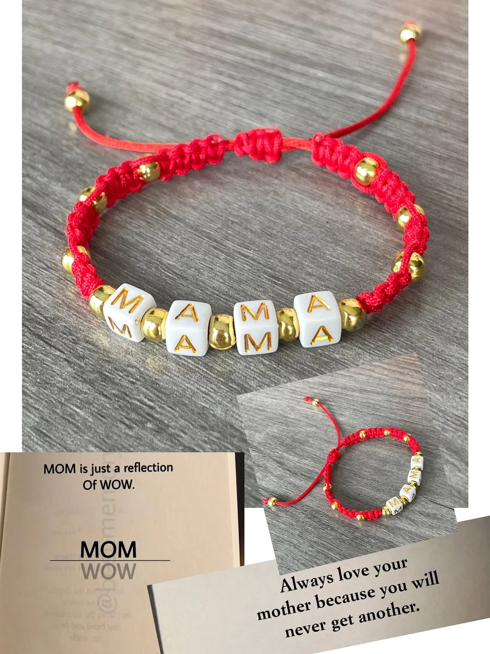 Beaded MAMA Bracelet Lucky Red Woven Jewelry Handmade with Love Gift to bring Mom Good Fortunate