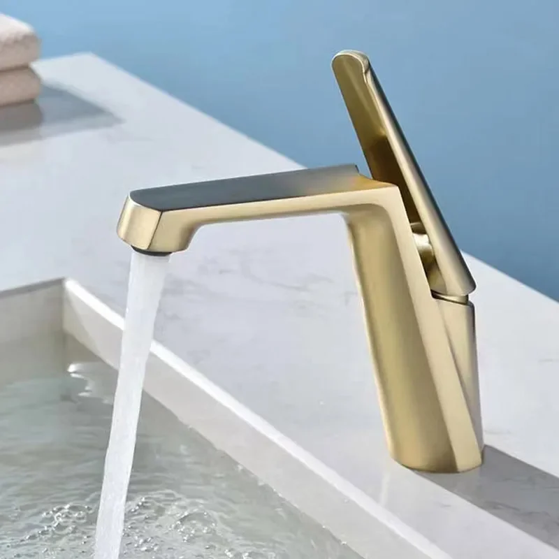 

New Brushed Gold Bathroom Faucet Black Bathroom Basin Cold And Hot Brass Sink Mixer Sink Tap Deck Mounted Water Tap