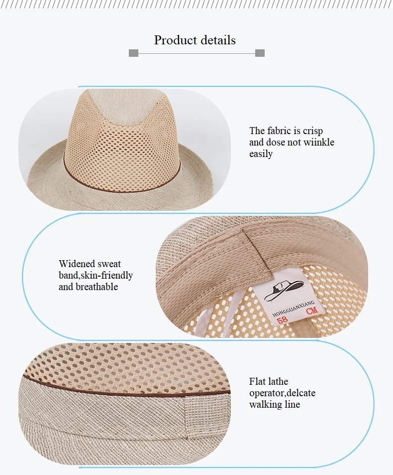 Frühling & Sommer Männer Fedoras Netz Stoff Atmungsaktiv Bowler Hut – Detail 3