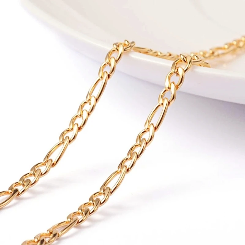 Gold Color Stainless Steel Link Figaro Chain for Pendant Necklace 5 cm Extender Chain Tail Tag DIY Jewelry Gift Neck Accessories