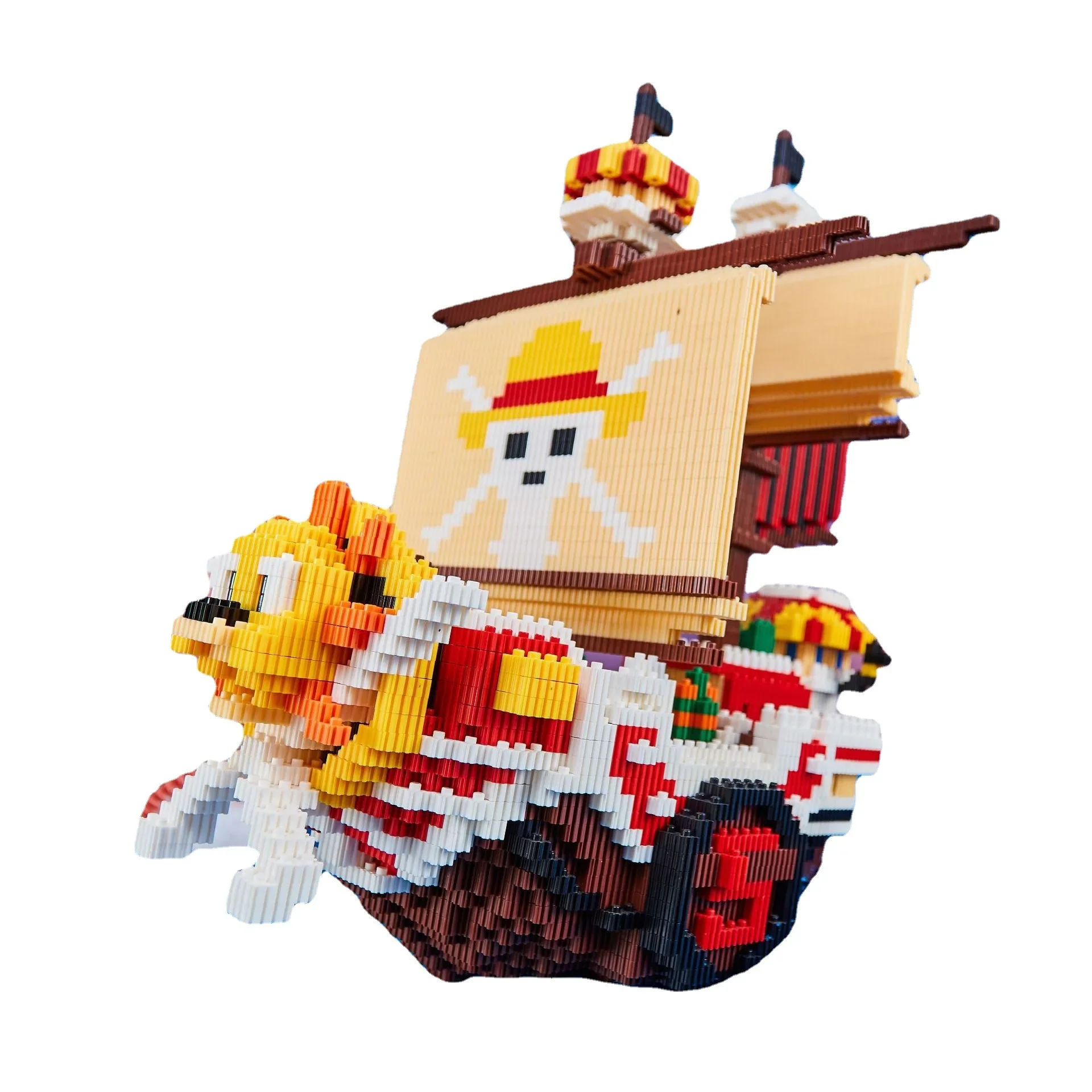 3000pcs+ One Piece Thousand Sunny Mini Brick Pirates Ship Figures 3D Model Anime Micro Building Block Toy For Kids Birthday Gift