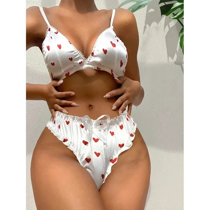 

Women's Erotic Lingerie Suit Bowknot Sexy Wire Free Lingerie Underwear Two Piece Female White Set Set Sexy Lingerie Woman's Bra