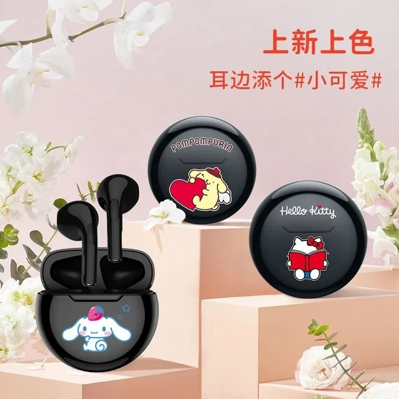 Cute Hello Kitty family Kuromi My melody kawaii third generation black and white in-ear Bluetooth headphones for boys and girls