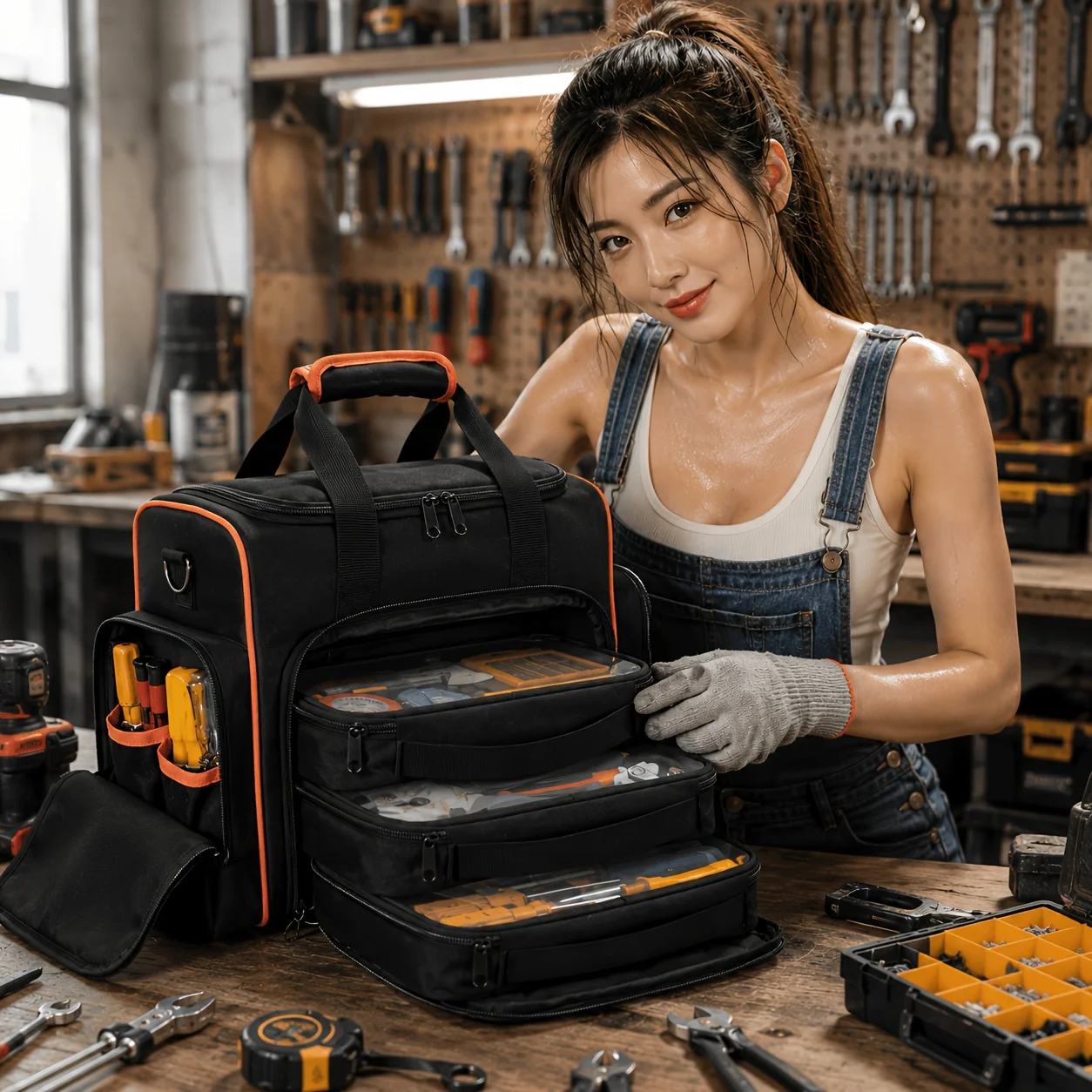 Wear Resistant Oxford Cloth Electrician Tool Bag Multi Layer Hardwar Storage Pouch Crossbody Single Shoulder Hand Carry Portable