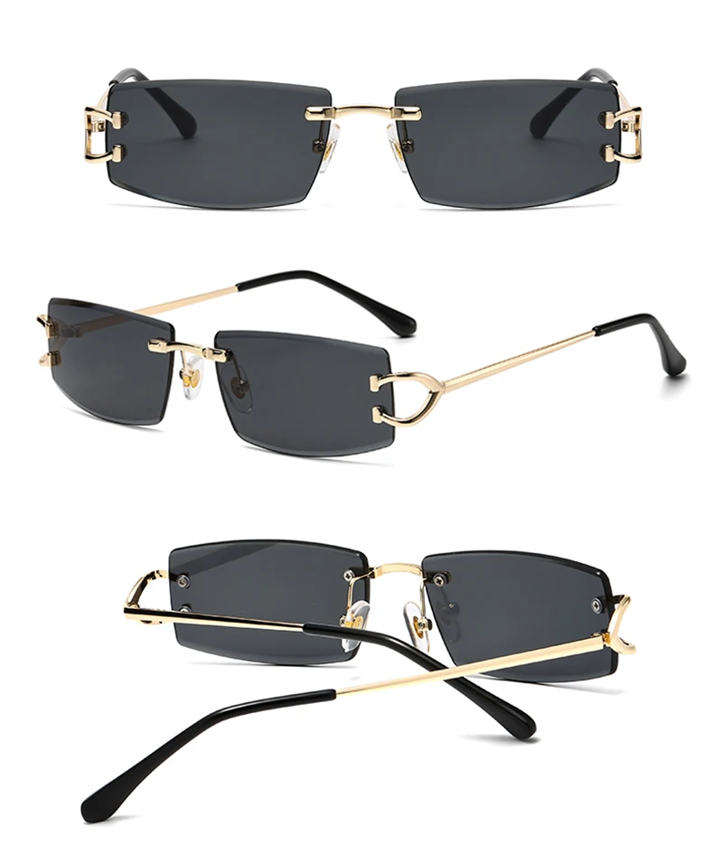 Kachawoo Rechteckige randlose Sonnenbrille für Herren, UV400-Schutz, grün, schwarz, ohne Rahmen, Sonnenbrille für Damen, trendiger europäischer Stil – Detail 6