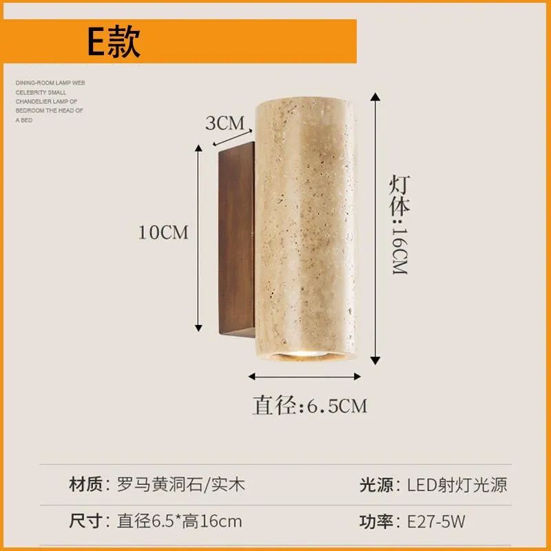 

Yellow travertine stone Japanese style wabi-sabi wall lights bedroom dinning room wall lamp designer retro outdoor wall sconces