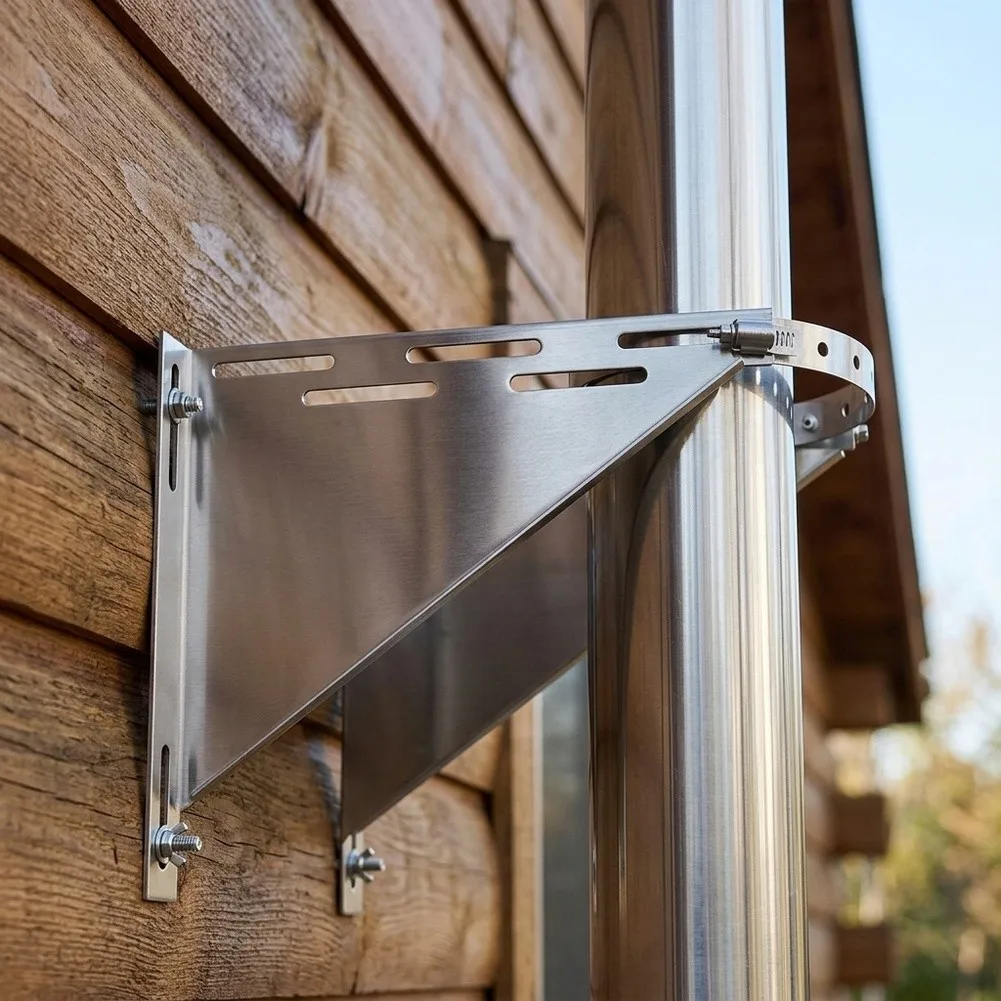 Adjustable 304 Stainless Steel Chimney Support Bracket For 6 Inch Dual Fireplace Tube Wall Mounting Hardware
