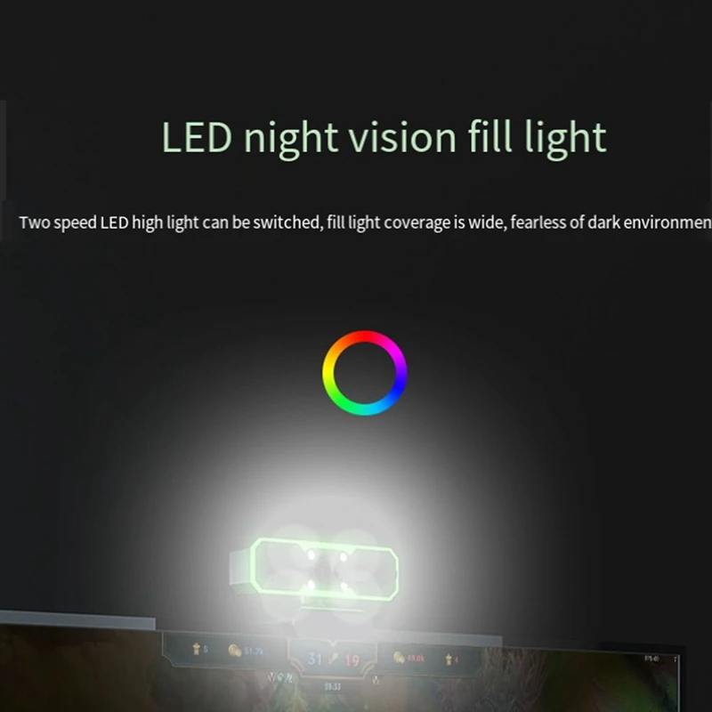 Cámara web con luz de relleno, micrófono, cámara USB, 60fps, ordenador, cámara web multifunción 1080P