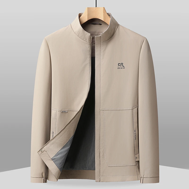 

2025 Sping Autumn Men's Stand Up Collar Jacket Fashion Business Casual Jackets Windproof Outdoors Coats Social Men Clothing
