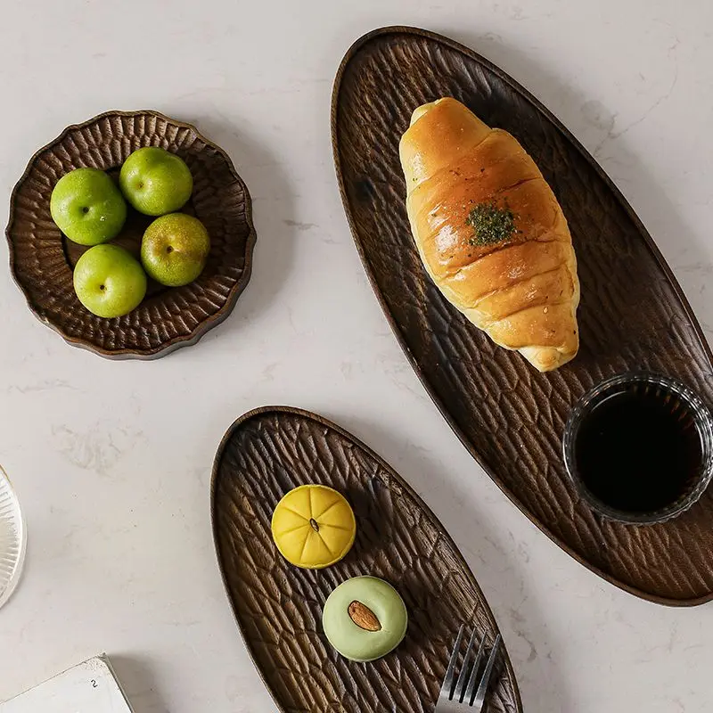 

ins Japanese Handmade Wooden Oval Plate Cherry Wood Tea Tray Solid Wood Coffee Tray Home Walnut Exquisite coffee tray