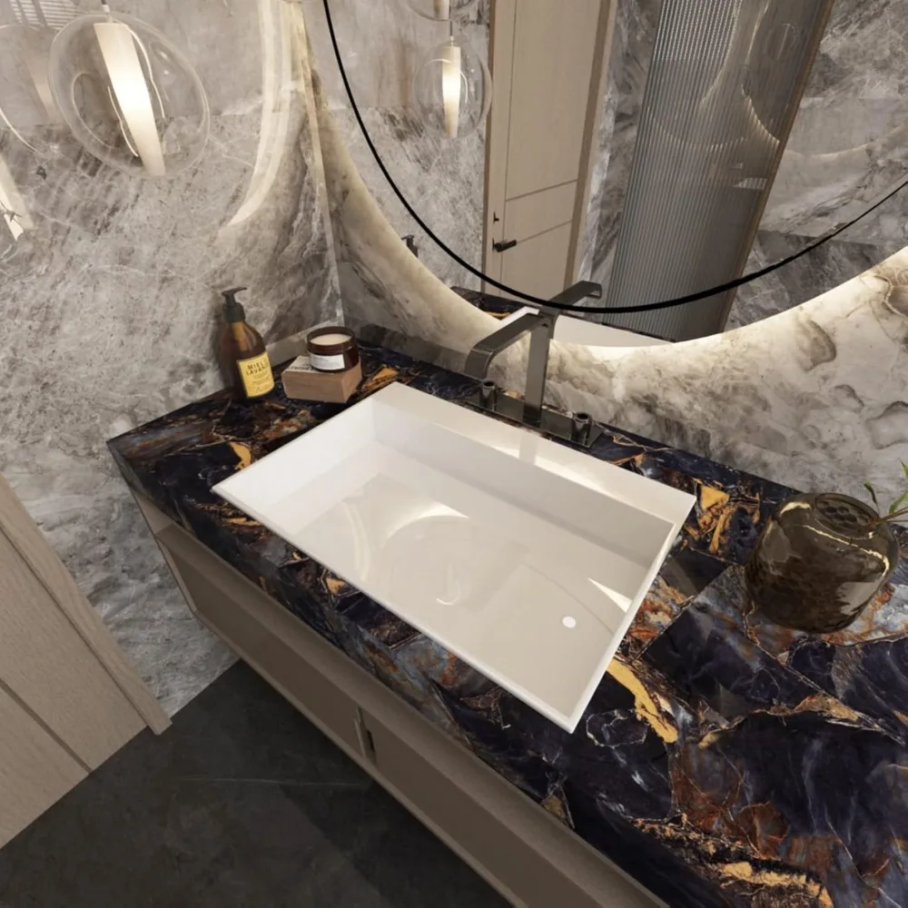 ورق اتصال محكم مقاوم للماء وقابل للإزالة ذاتي اللصق لامع أزرق داكن من الجرانيت ورق حائط واسع 24x393