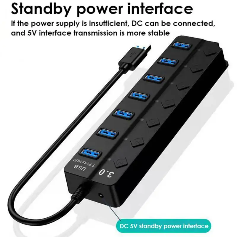 7 Ports USB 3,0 USB HUB Ultra-Dünne Daten USB Splitter Lade Multi USB Port Expander Schnelle Daten Transfer USB Splitter Für Laptop