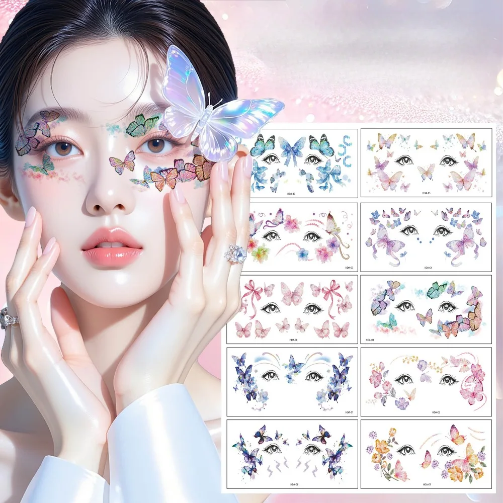 

Sparkling Butterfly Temporary Tattoos 10 Pack Realistic Face Gems for Woman Festival and Stage Makeup Waterproof Easy Removal