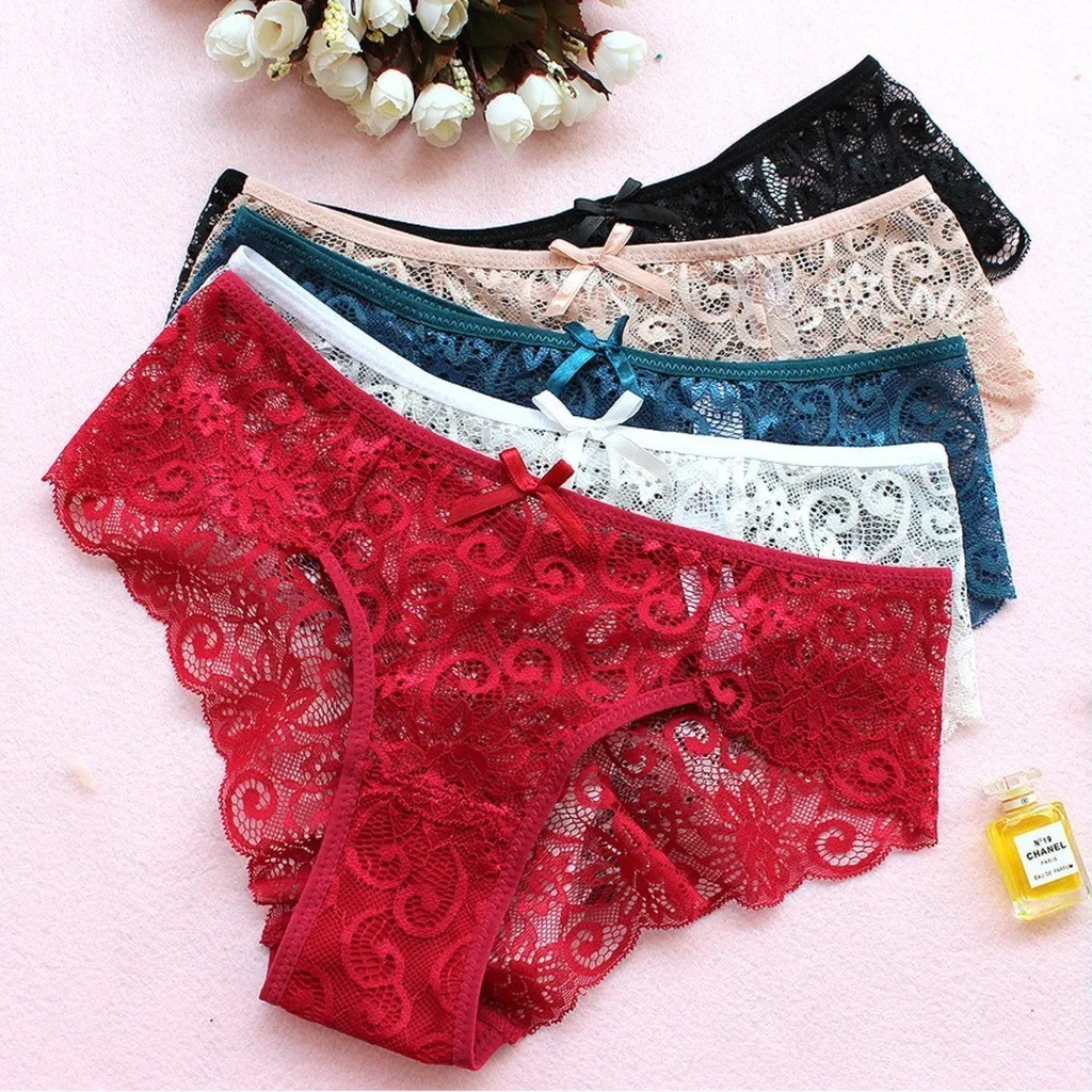 1-3pcs Women Lace Panty Set Mid Waist Sexy Panties Hollow See Through Briefs Underwear