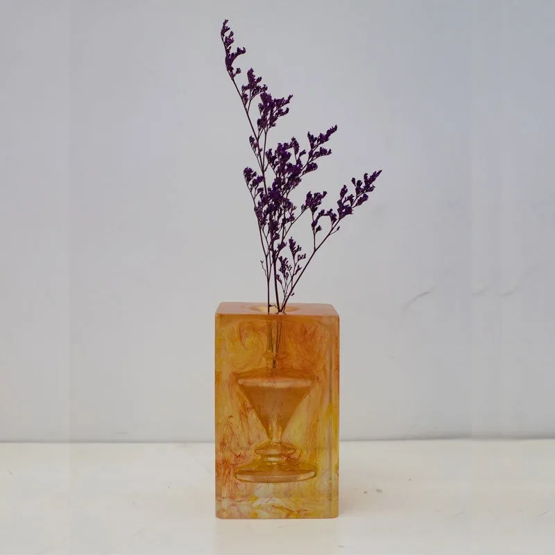 Platinum art vase transparent light luxury ornament transparent resin process high value flower ware imitation crystal artwork