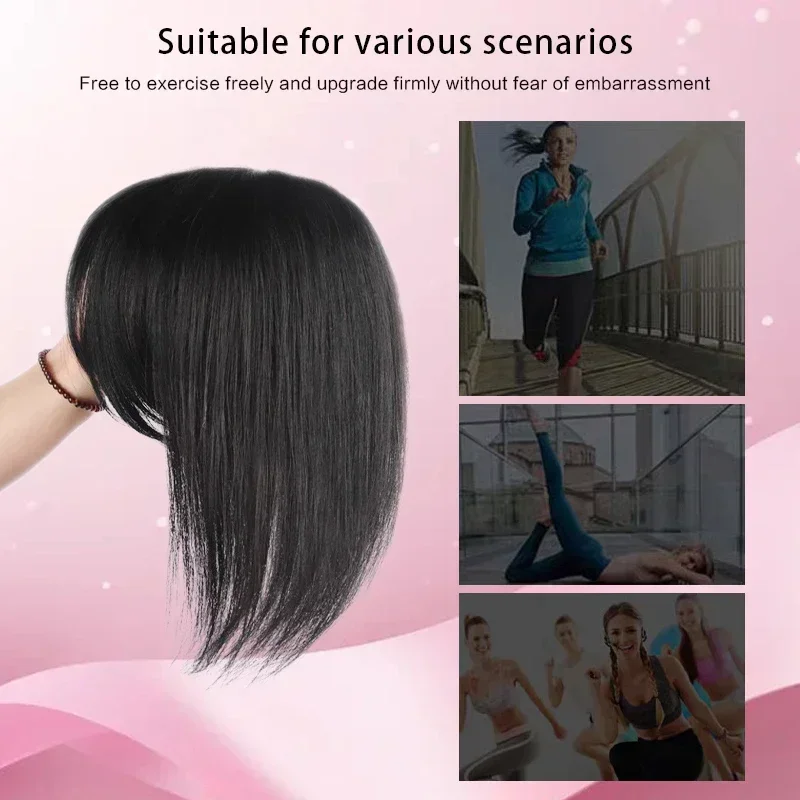 25cm 100% Human Hair 8X12cm Hairnet Clip in One Piece Hair Extensions Top Wig Piece for Women with Thinning Hair Accessories