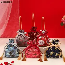 Bolso de lona con cordón de flores de Sakura, Lazo de cinta, bolsa de azúcar, gato de la suerte, boda, gran capacidad, Coreano