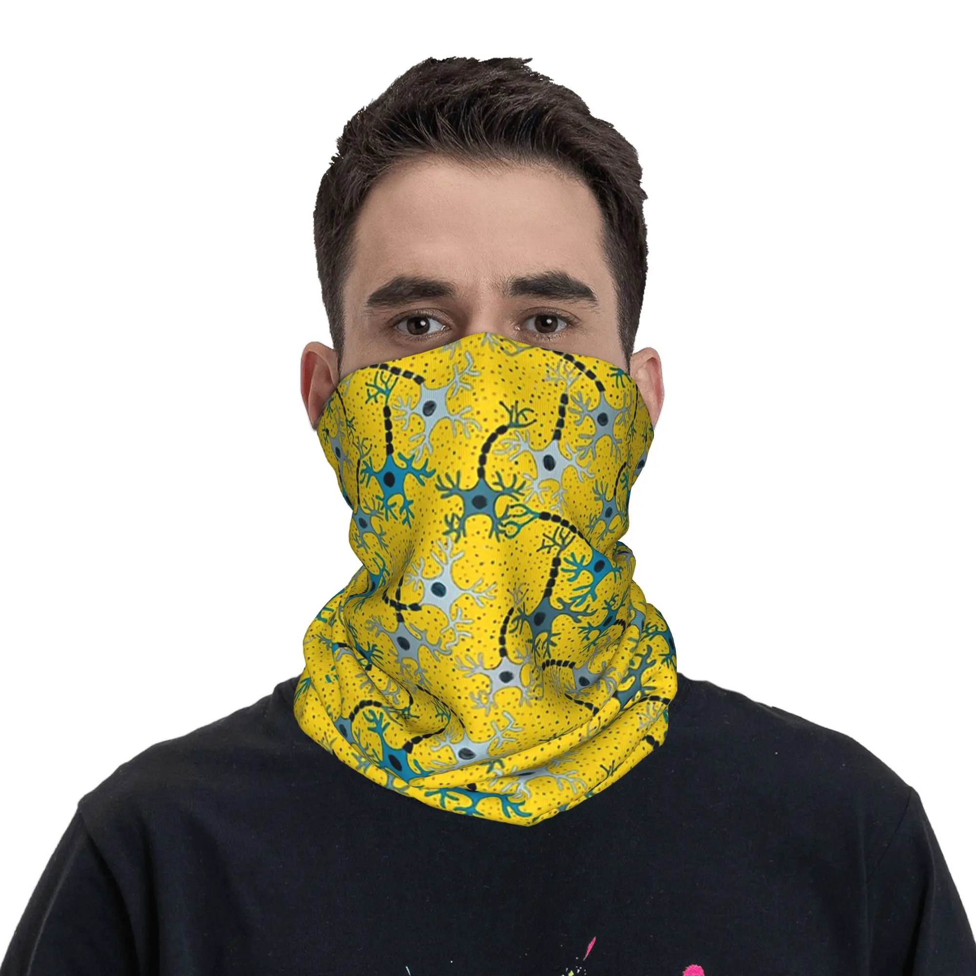 Cartoon Neurons on Yellow Bandana Neck Gaiter Printed Face Scarf Multifunction Balaclava Riding Unisex Adult