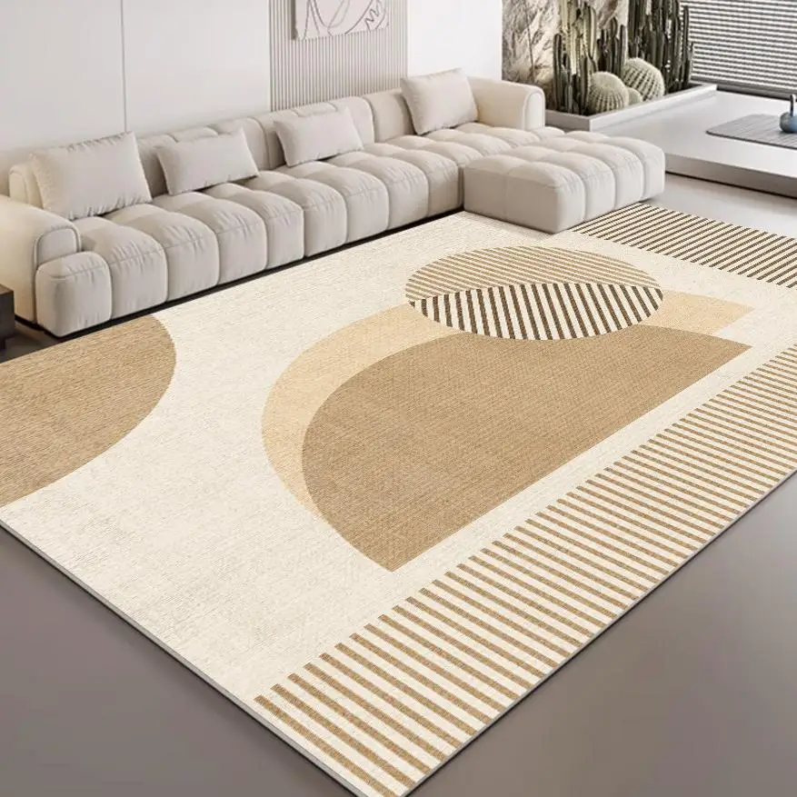VIKAMA Geometric Cream-Coloured Rug, Living Room Sofa Runner, Bedroom Footstool Mat, Non-Slip And Easy-Clean Home Decor