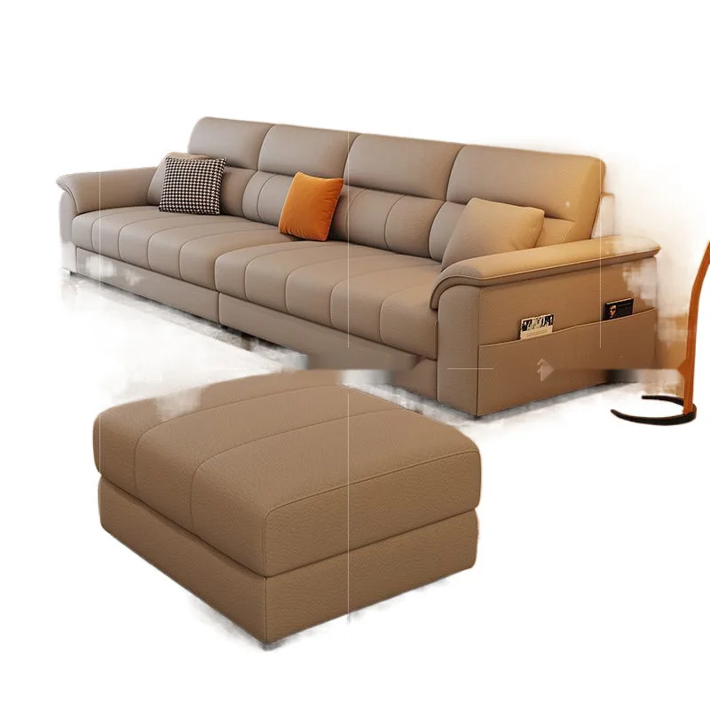 

Modern simple cat scratching leather sofa, family living room small apartment L-shaped cream wind leather piano keys